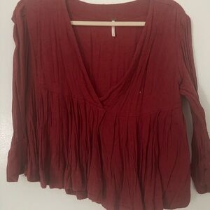 Free People Deep Red V-Neck Top